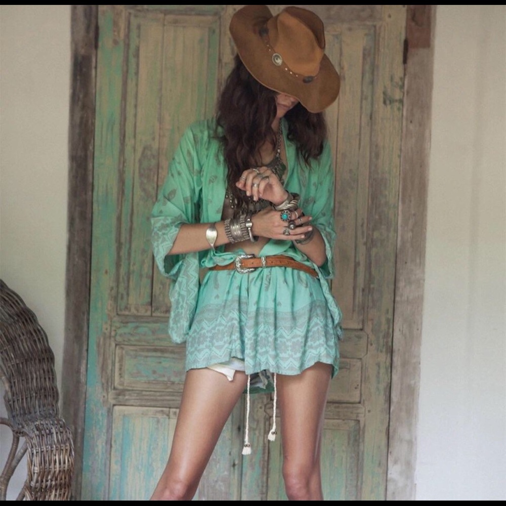 Teal Cow Skull Kimono- Free necklace with purchase